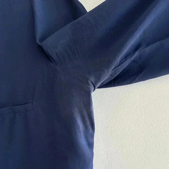 Rory Beca 100% Silk Camp Double Breast Pocket Button Down Shirt, Navy Blue - Picture 12 of 16